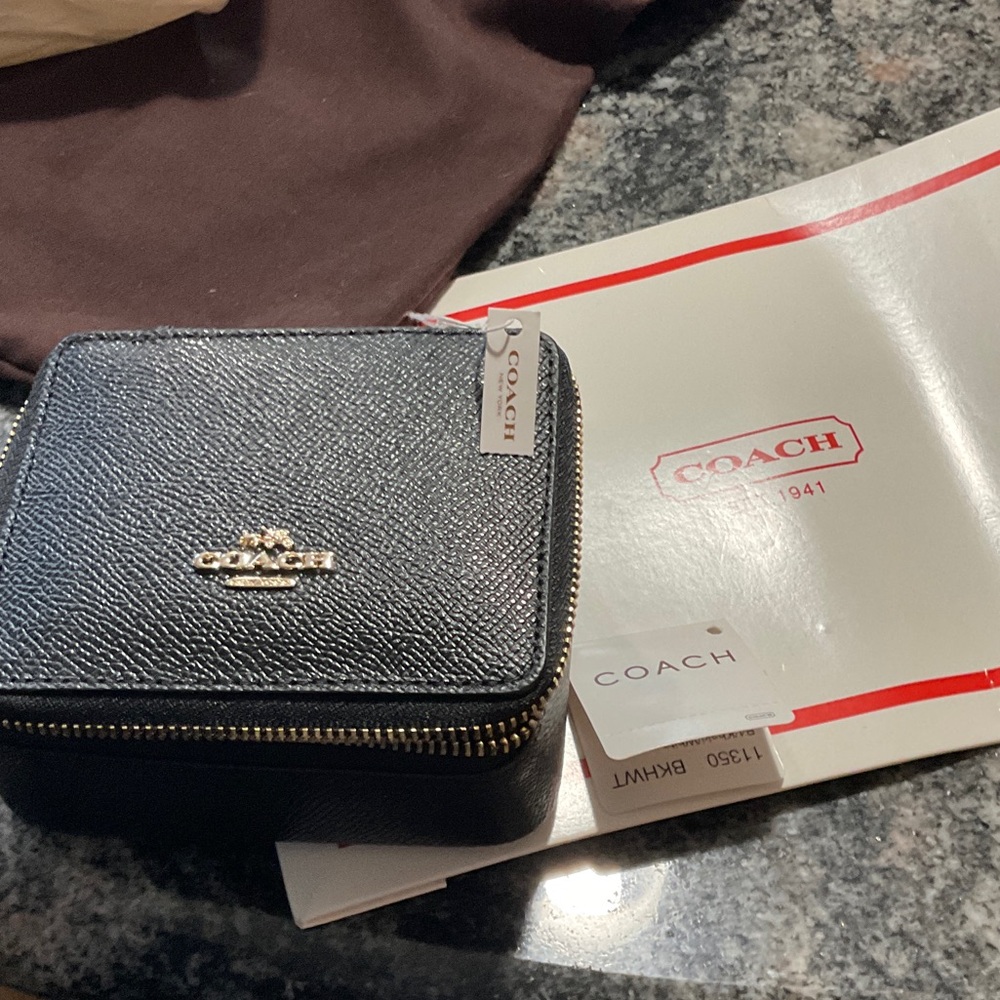Coach Black Textured Leather Zip jewelry case